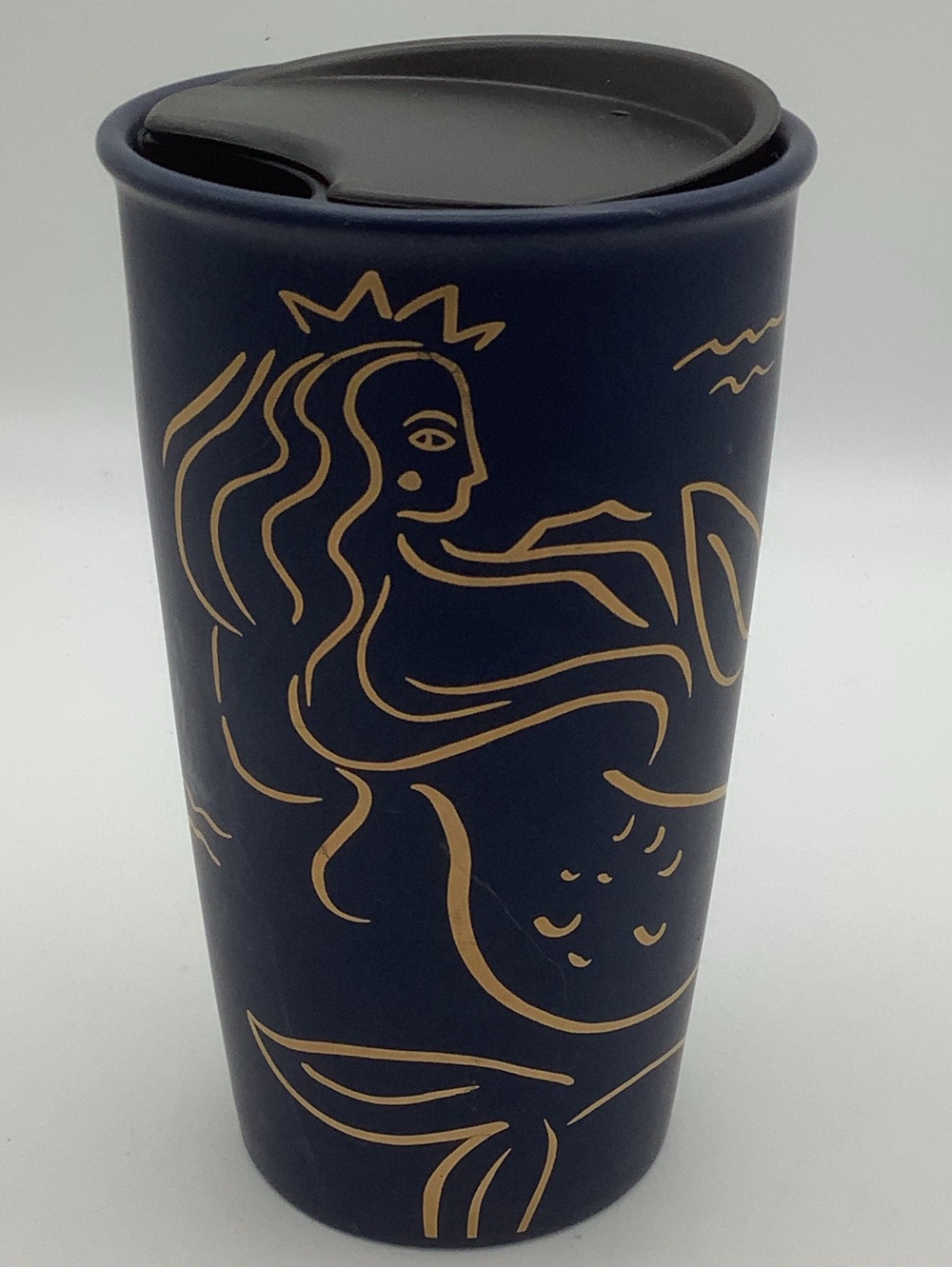 Starbucks Navy Travel Tumbler with Gold Siren/Mermaid Design